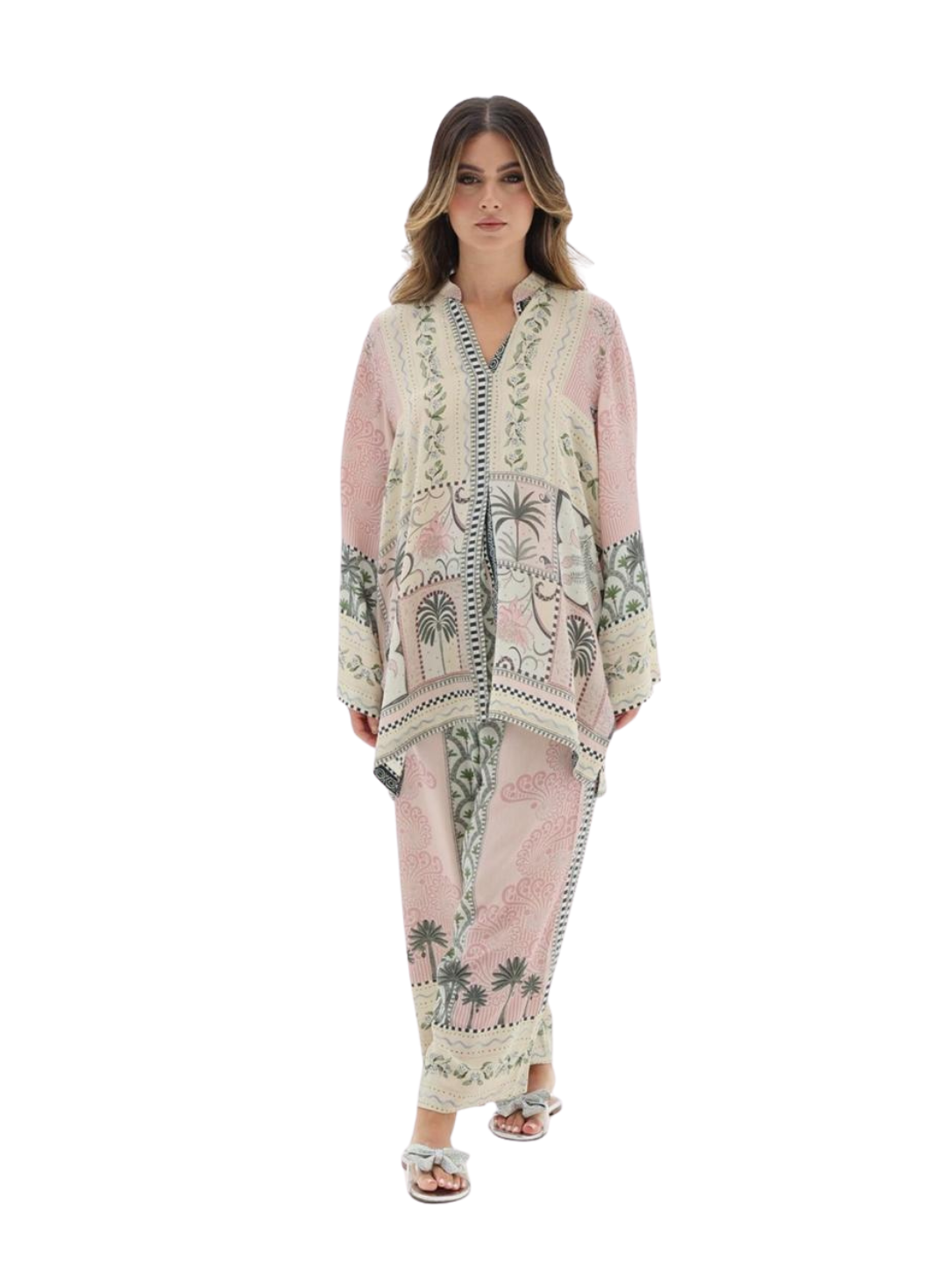 Women's Printed Co-Ord Set – Pink Floral Kurta & Wide Leg Pants
