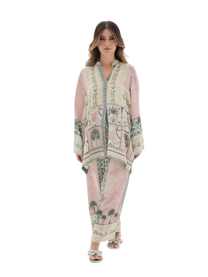 Women's Printed Co-Ord Set – Pink Floral Kurta & Wide Leg Pants
