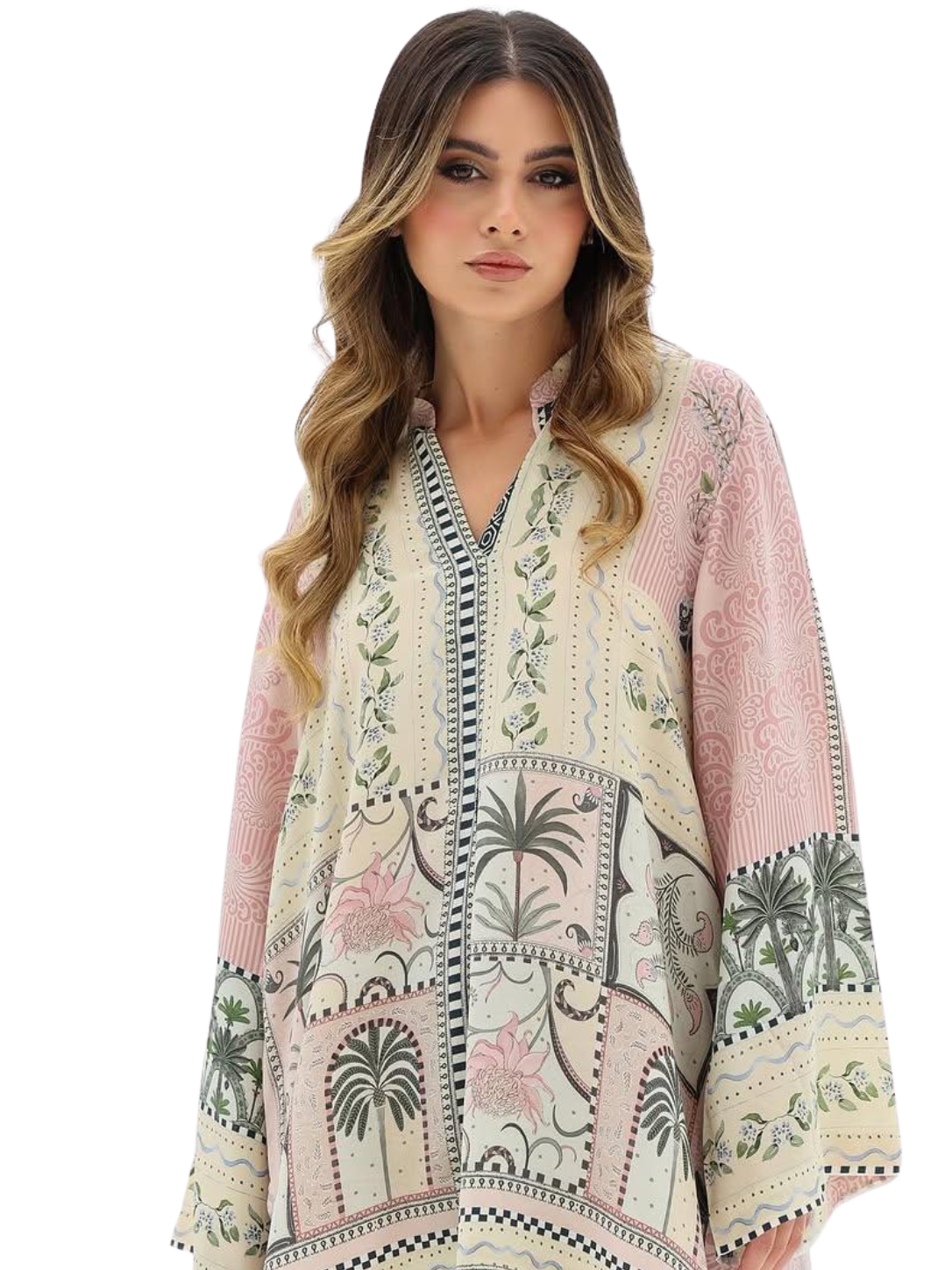 Women's Printed Co-Ord Set – Pink Floral Kurta & Wide Leg Pants