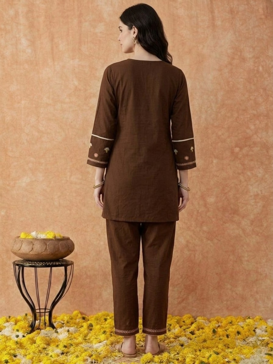 Brown Cotton Embroidery 2 Set