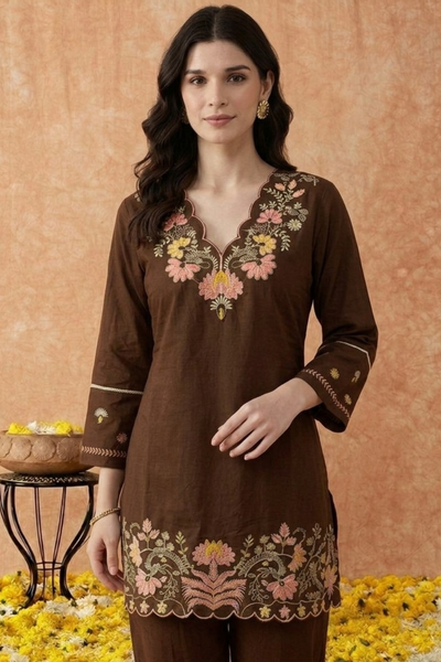 Brown Cotton Embroidery 2 Set