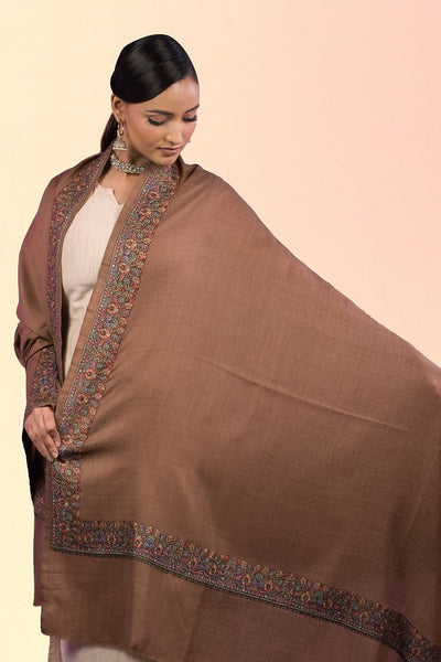 Sarojini Floral Border Pashmina Wool Shawl