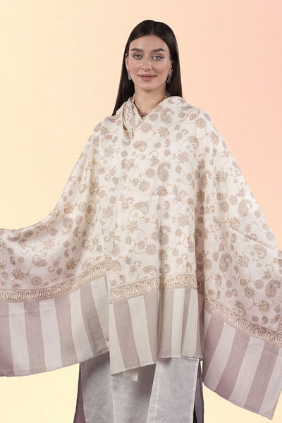 Silver Flower Golden Mist Embroidered Kashmiri Shawl