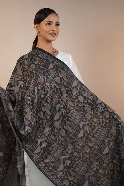 Hut Jaal Black Kashmiri Shawl