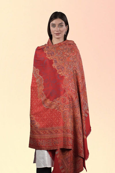 The Sunrise Bloom Kaani Weaving Red Shawl