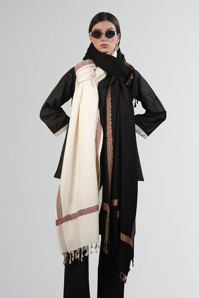 Self Paisley Weave Dorado Border Kaani Shawl