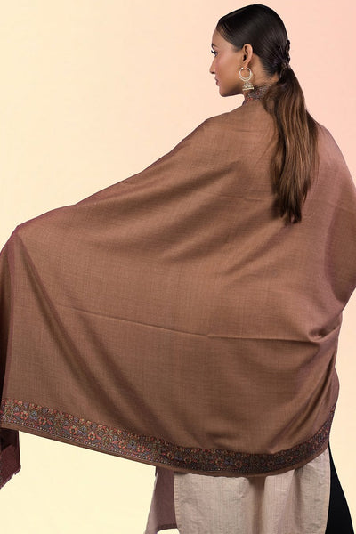 Sarojini Floral Border Pashmina Wool Shawl