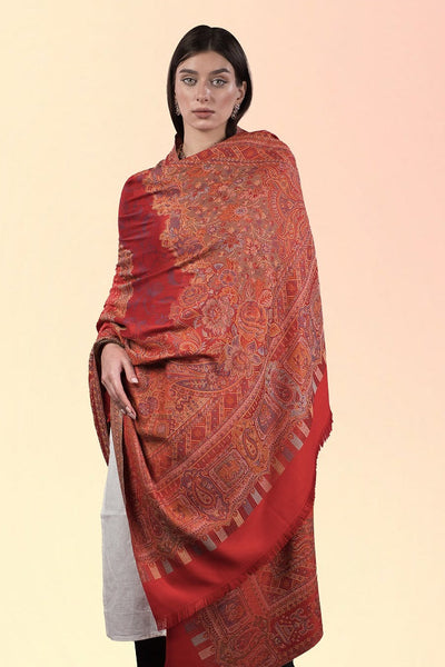 The Sunrise Bloom Kaani Weaving Red Shawl