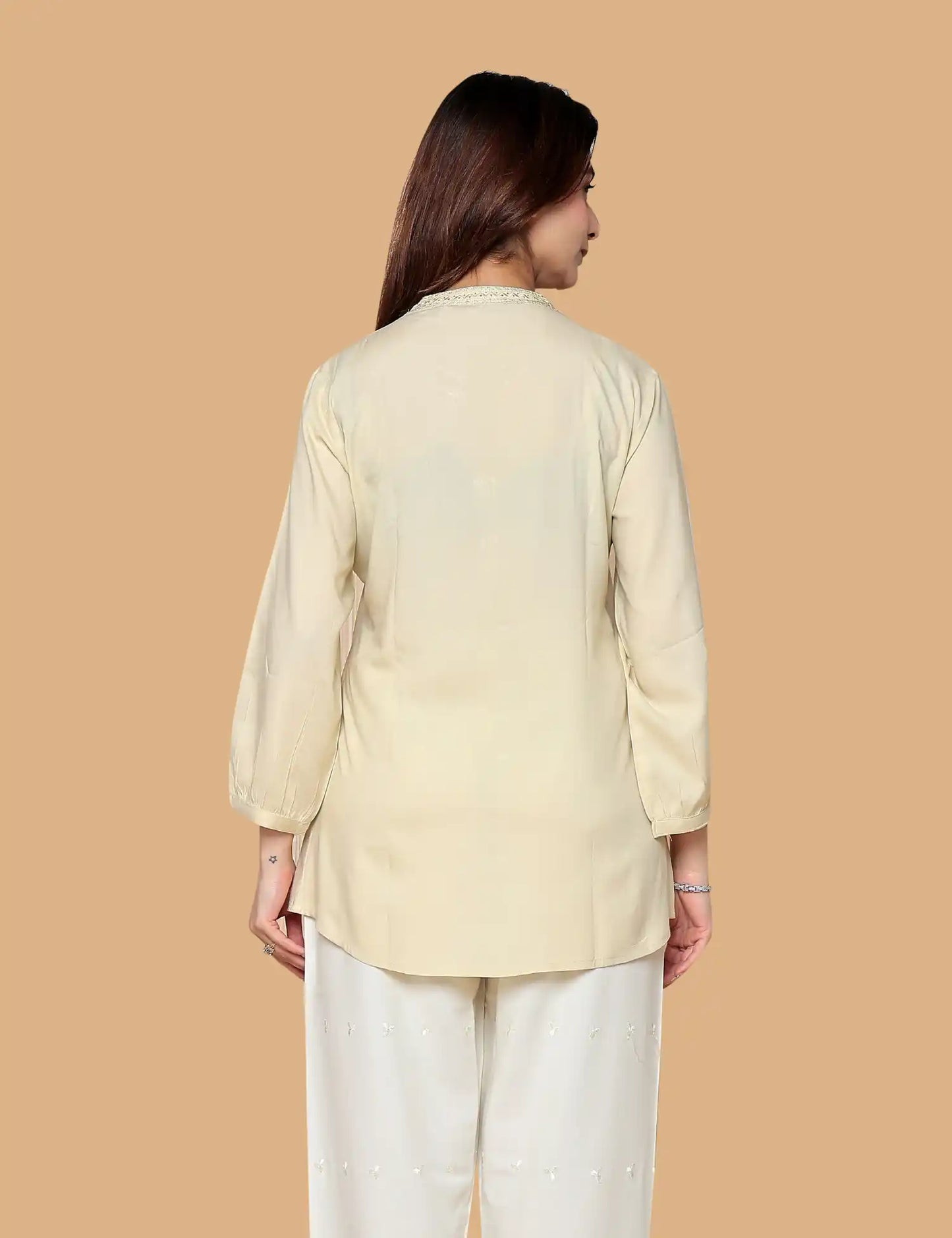 Cream Embroidered Short Kurti