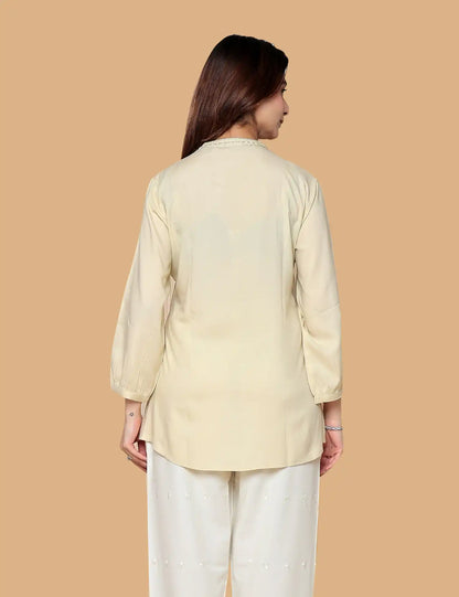 Cream Embroidered Short Kurti