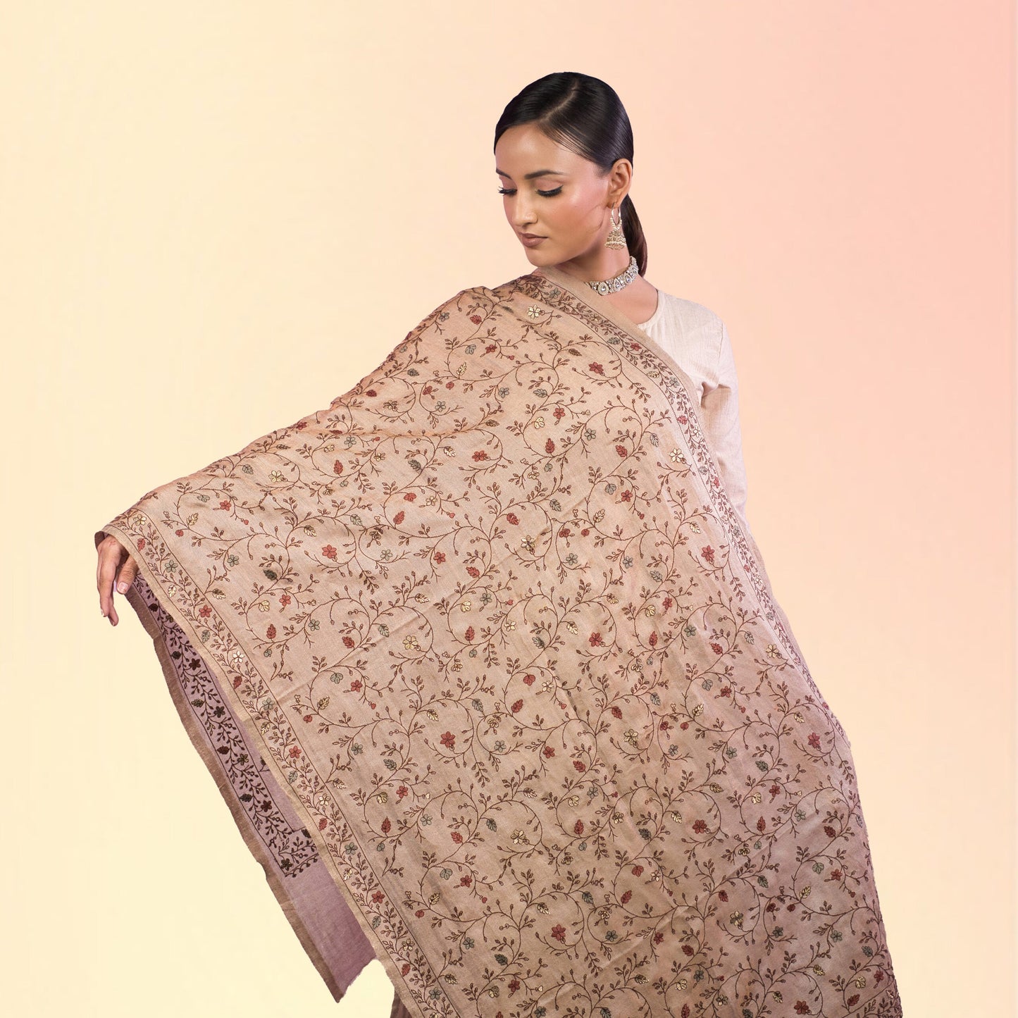 Almond Petal Apple Stone Shawl draped detail