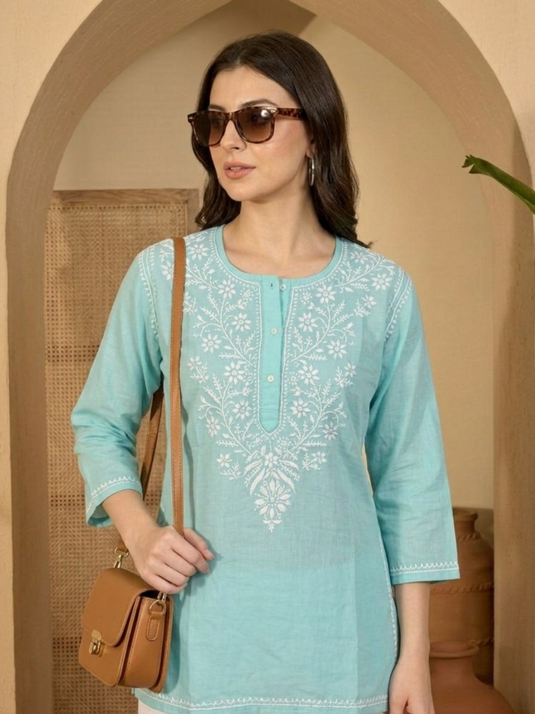 Mint Aqua Rayon Kurti - front view