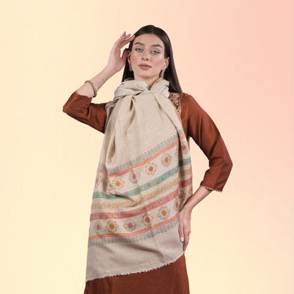 Mridula Rangrekha wool stole in tonal beige