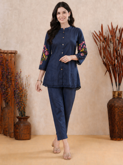 Pure Cotton Coord Set with Glass Work Embroidery for Women
