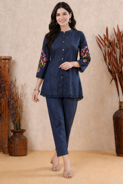 Pure Cotton Coord Set with Glass Work Embroidery for Women