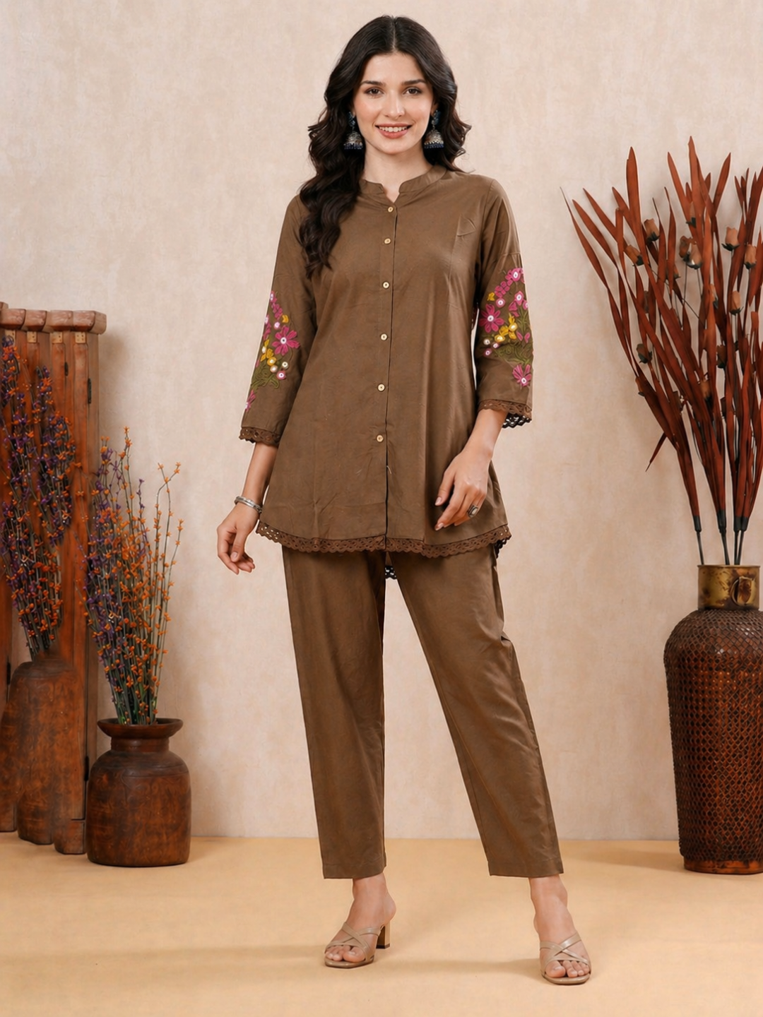 Pure Cotton Coord Set with Glass Work Embroidery - back view