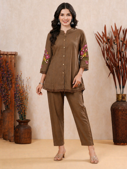 Pure Cotton Coord Set with Glass Work Embroidery - back view