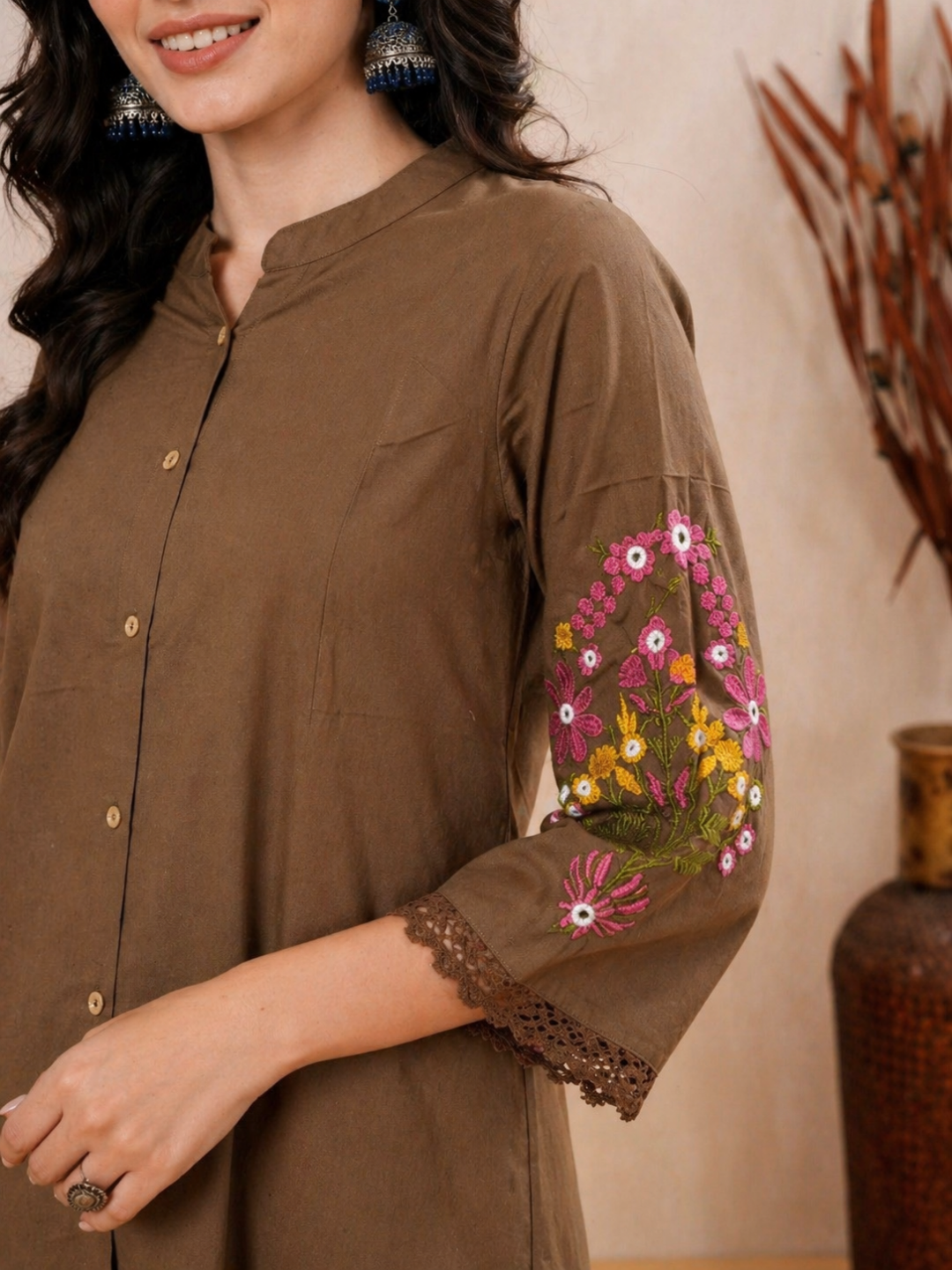 Pure Cotton Coord Set with Glass Work Embroidery styled look