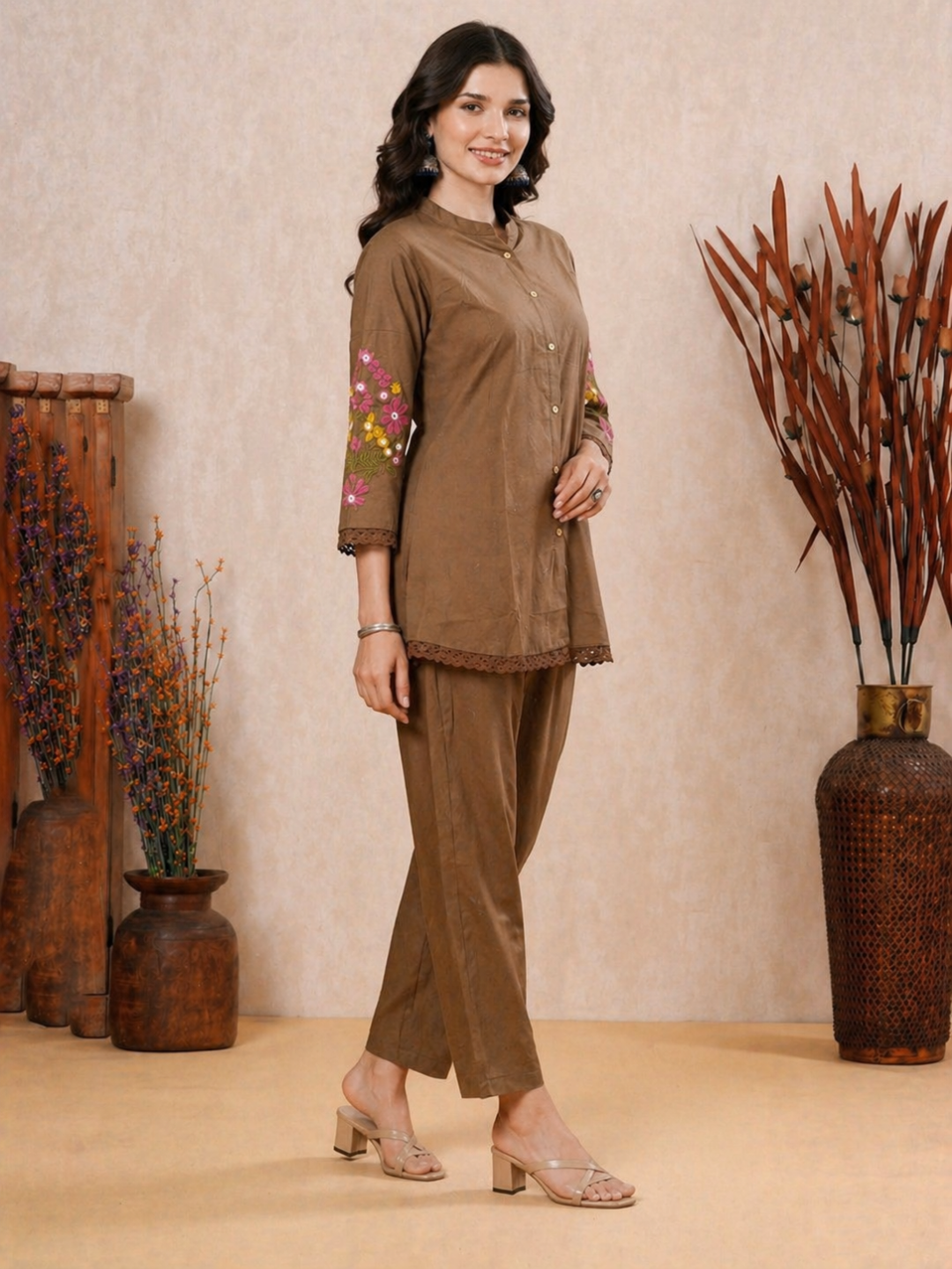 Pure Cotton Coord Set with Glass Work Embroidery for Women