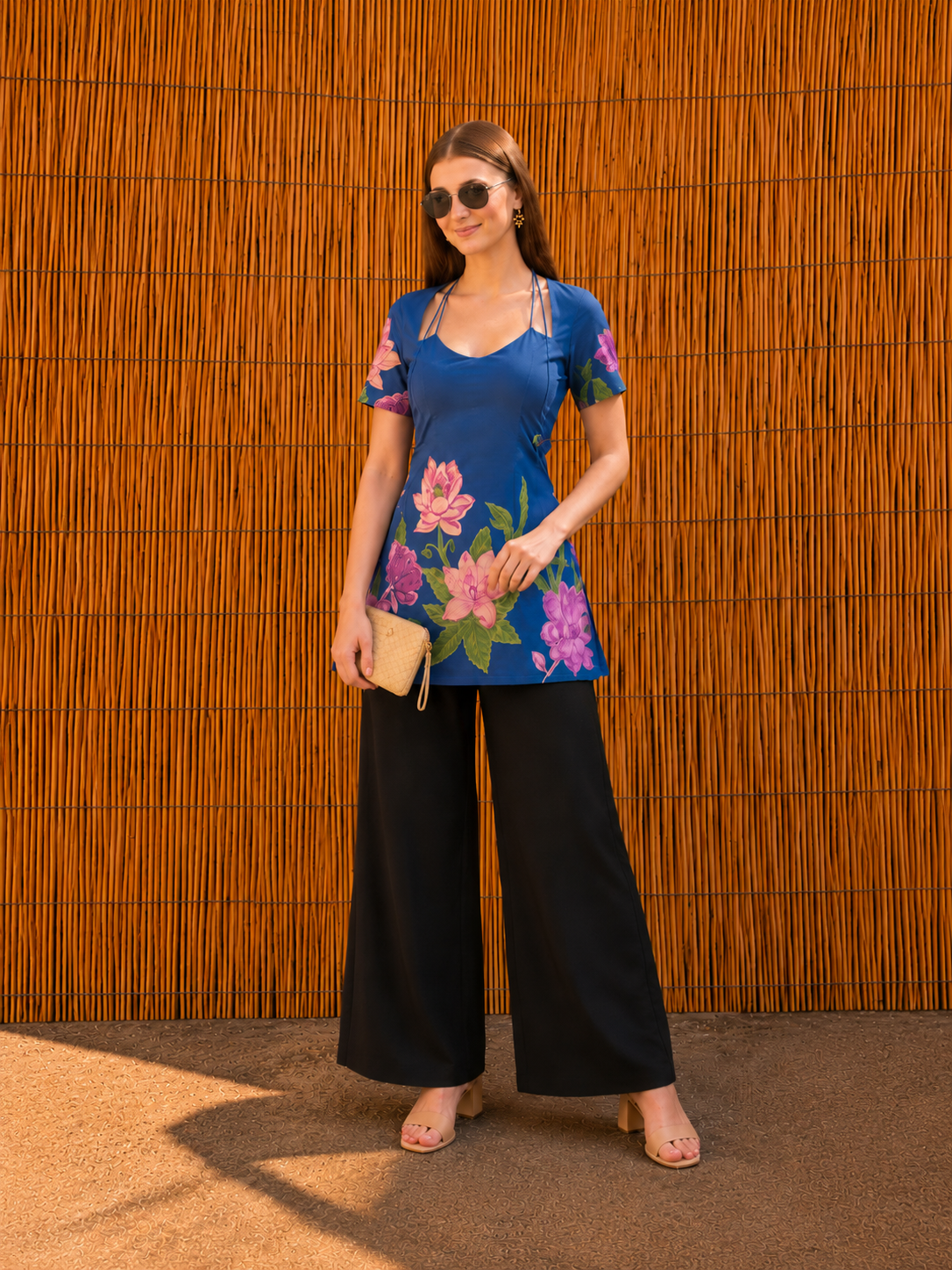 Pure Cotton Floral Print Short Kurti - front view