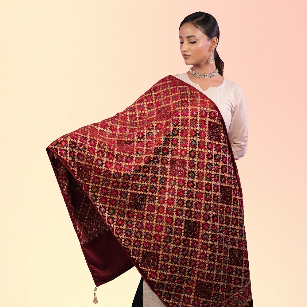 velvet stole royal maroon