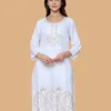 White Cotton Multi Embroidered Kurti