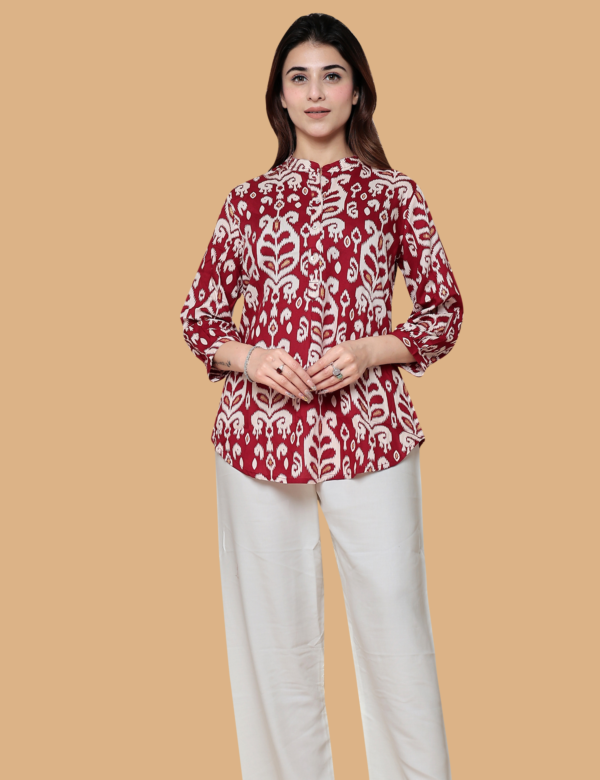 Red Printed Cotton Short Kurti