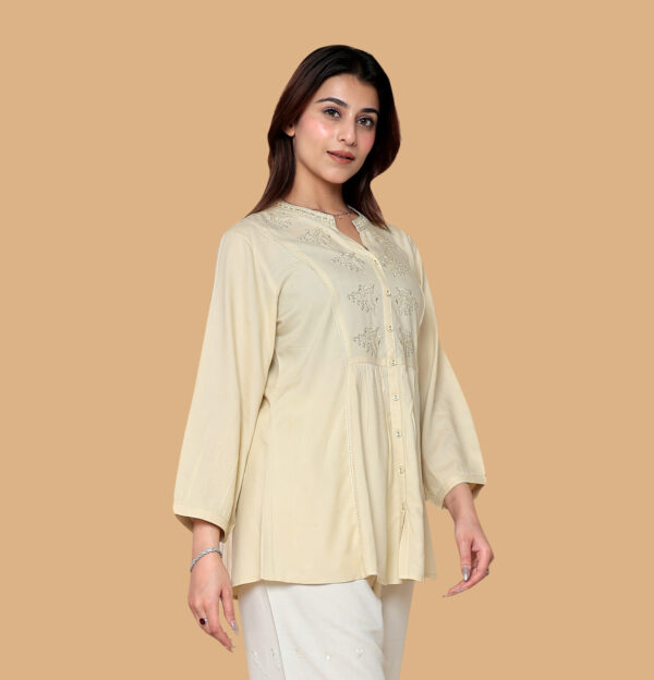 Alternative view of Cream Embroidered Short Kurti