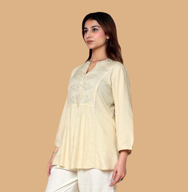 Cream Embroidered Short Kurti
