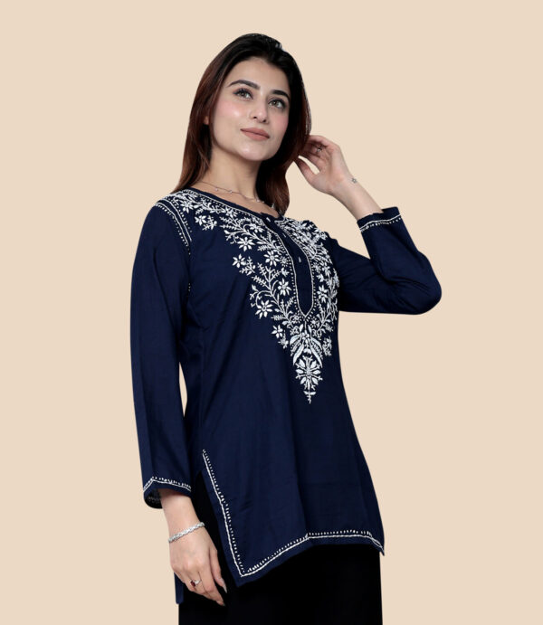 ELEGENT NAVY BLUE SHORT EMBROIDERED KURTI
