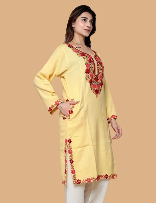 Alternative view of YELLOW KASHMIRI WOOLEN PHIRAN