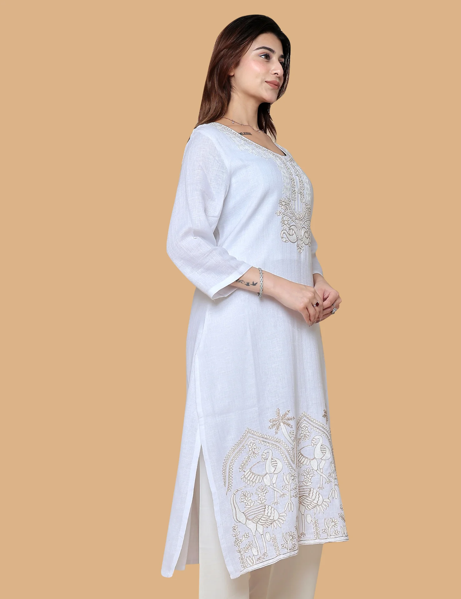 White Multi Embroidered Kurti - Image 2
