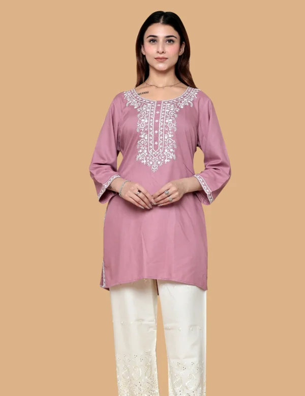 Baby Pink Embroidered Short Kurti for Women