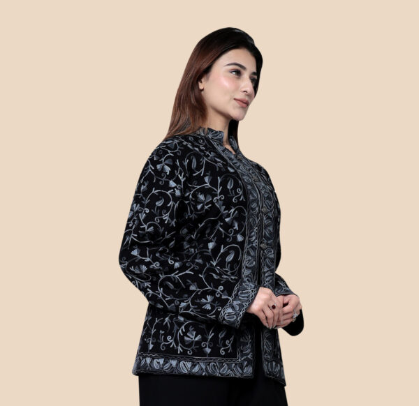 BLACK WOOLEN SHORT CORT WITH KASHMIRI EMBROIDERY