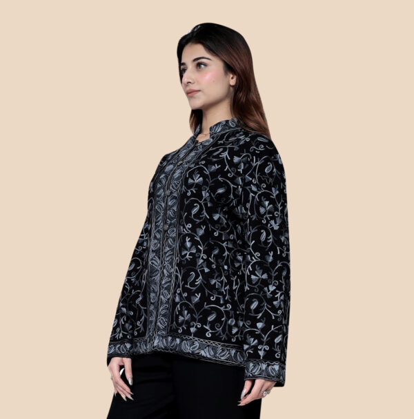 Alternative view of BLACK WOOLEN SHORT CORT WITH KASHMIRI EMBROIDERY