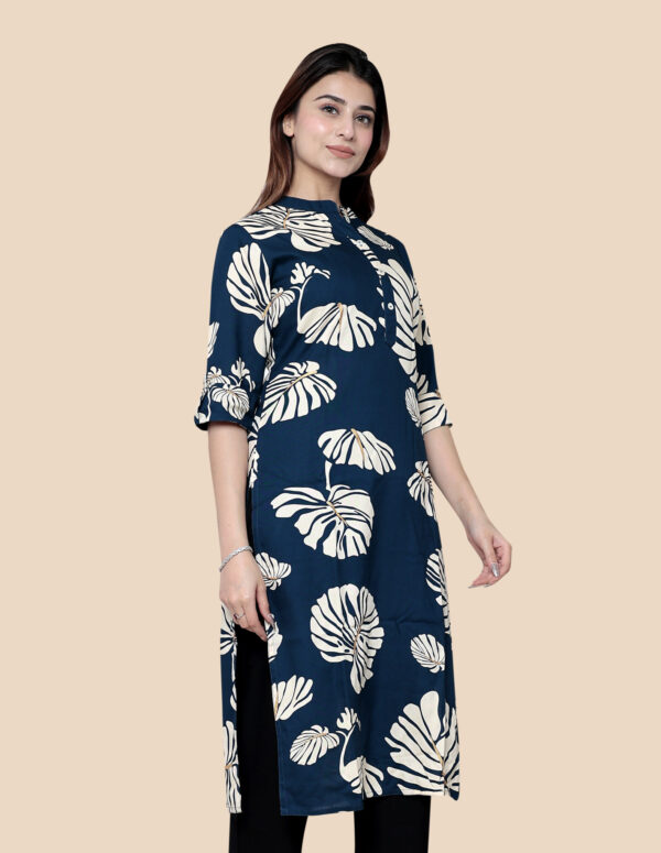 Navy Blue Printed Long KURTI