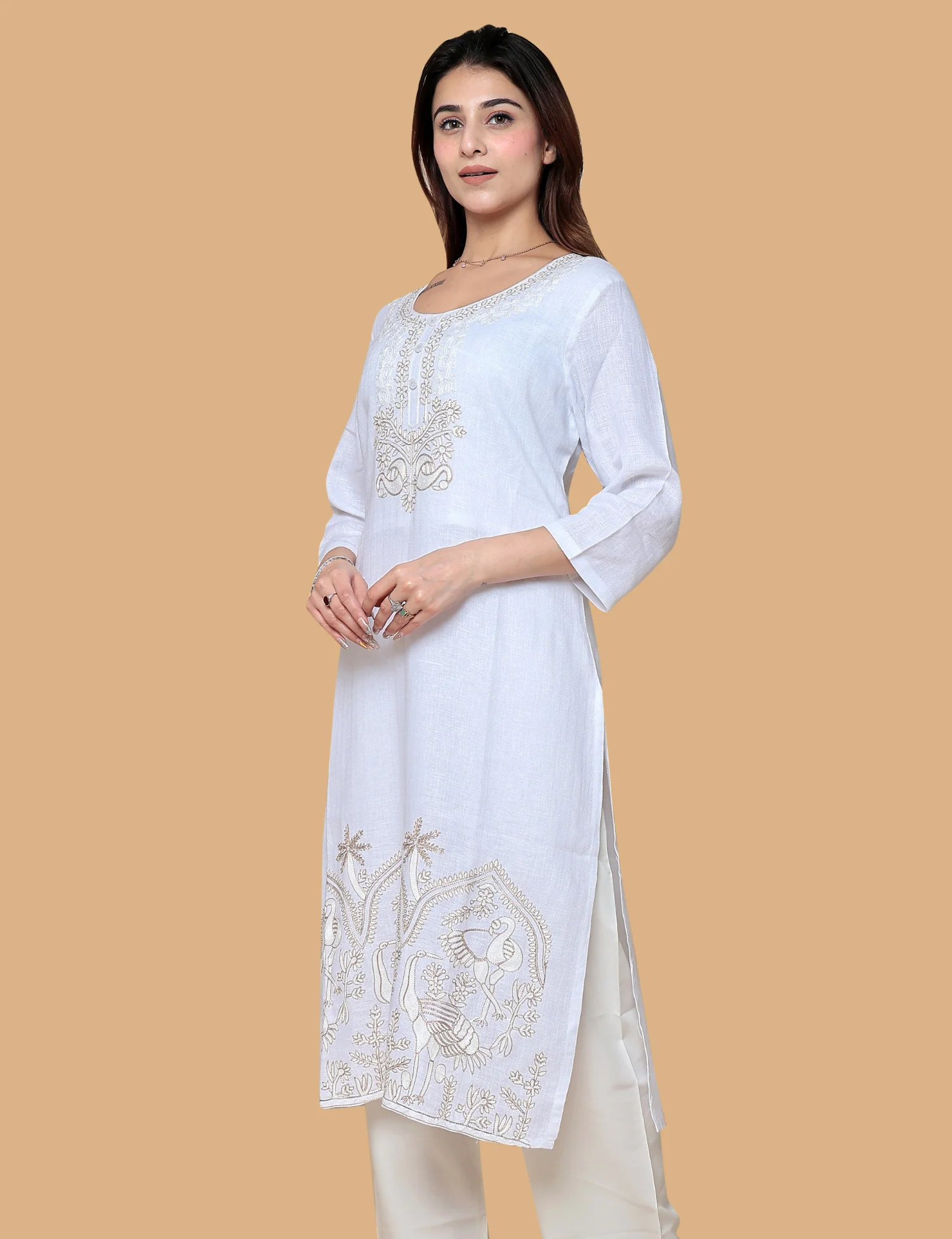 White Multi Embroidered Kurti - Image 3