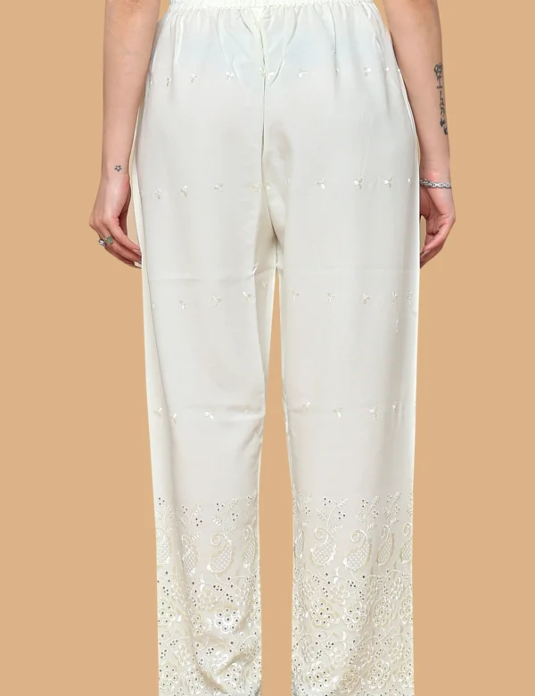 Cream Cotton Palazzo with Embroidery