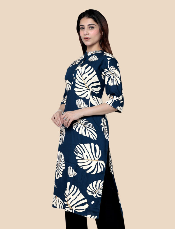 Alternative view of Navy Blue Printed Long KURTI