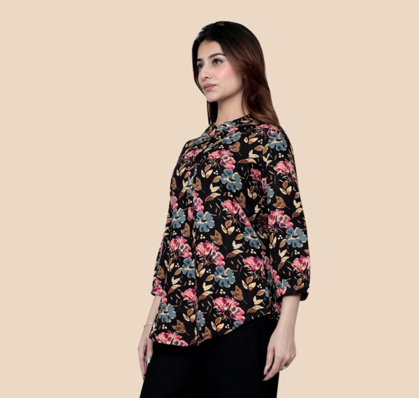 Black Multi Floral Printed Cotton Short Kurti