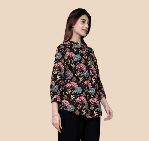 Alternative view of Black Multi Floral Printed Cotton Short Kurti