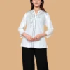 White embroidery cotton short kurti
