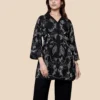 Black Embroidered Cotton Short Kurti with Collar