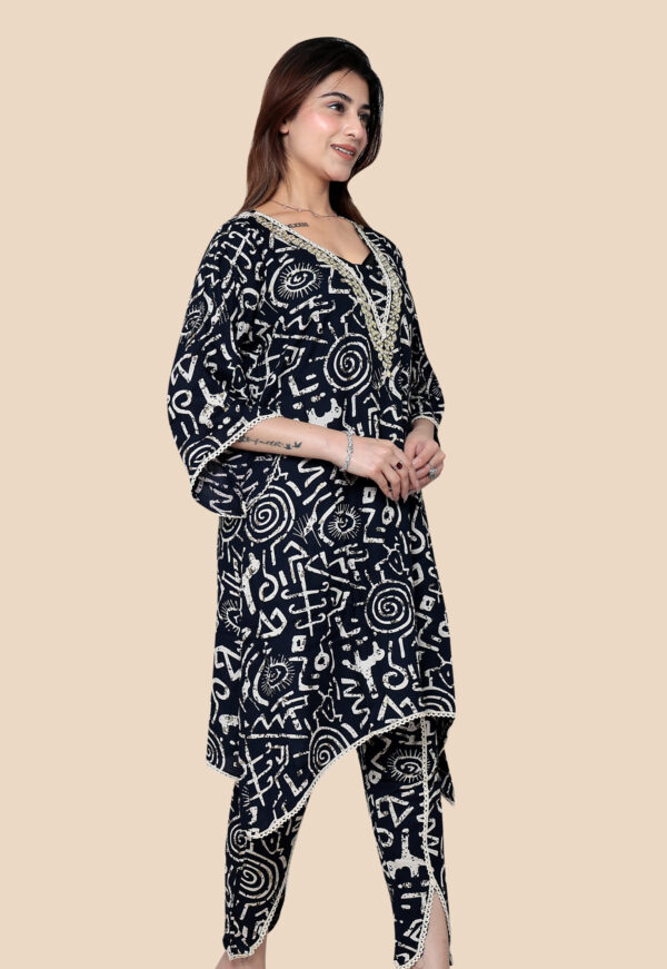 CO ORD SET LONG KURTI PRINTED  WITH GLASS EMB.