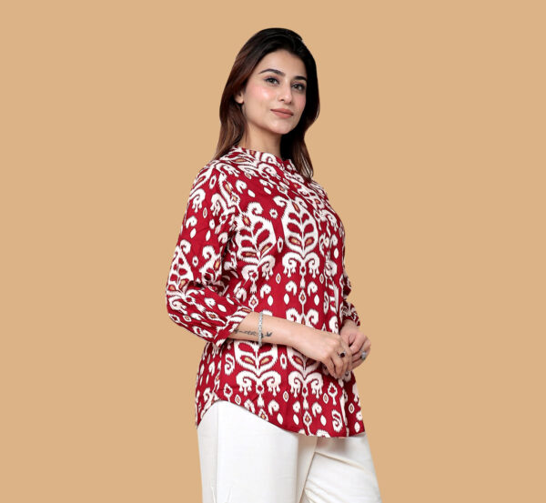 Alternative view of Red Printed Cotton Short Kurti