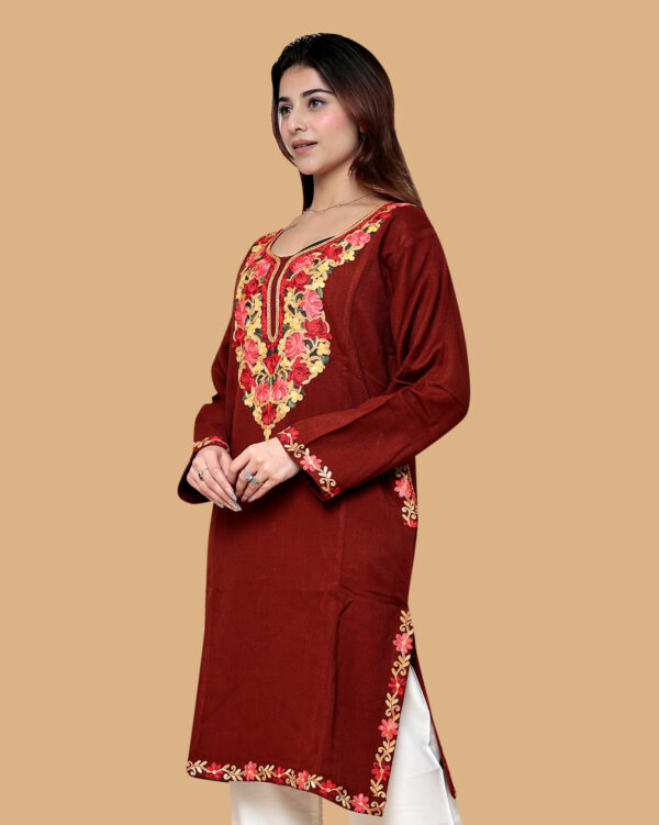 RED WOOLEN PHIRAN WITH KASHMARI AARI EMBROIERY