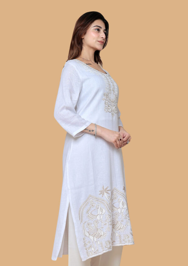WHITE COTTON MULTI EMBROIDERED KURTI
