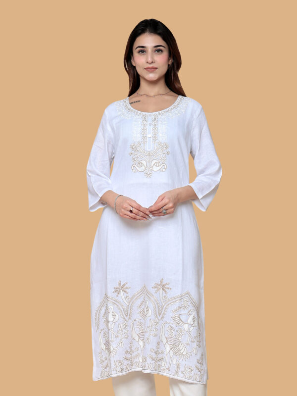 Alternative view of WHITE COTTON MULTI EMBROIDERED KURTI