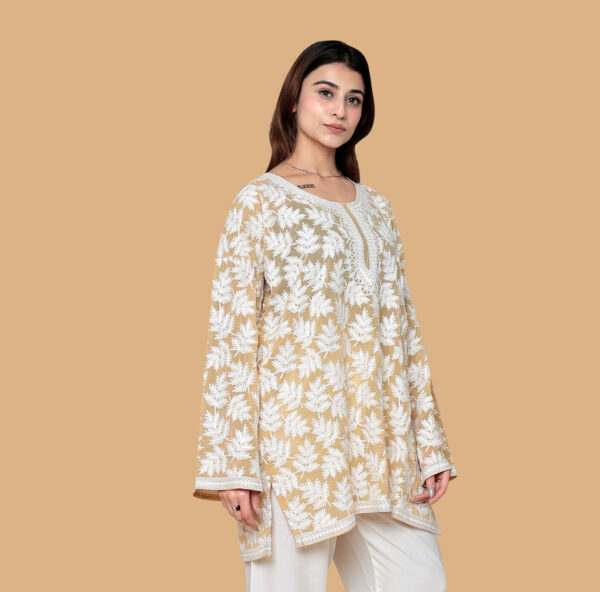 Alternative view of White Cotton Kurti with Full Embroidery