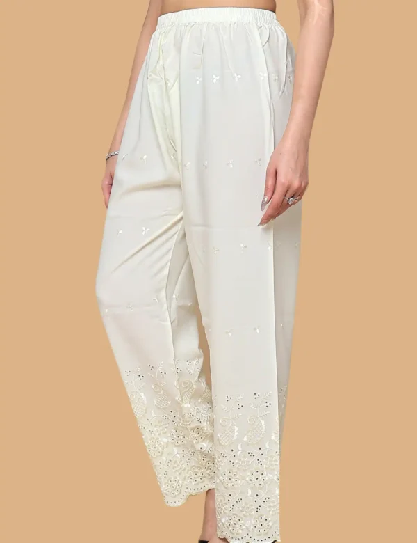 Alternative view of Cream Cotton Palazzo with Embroidery